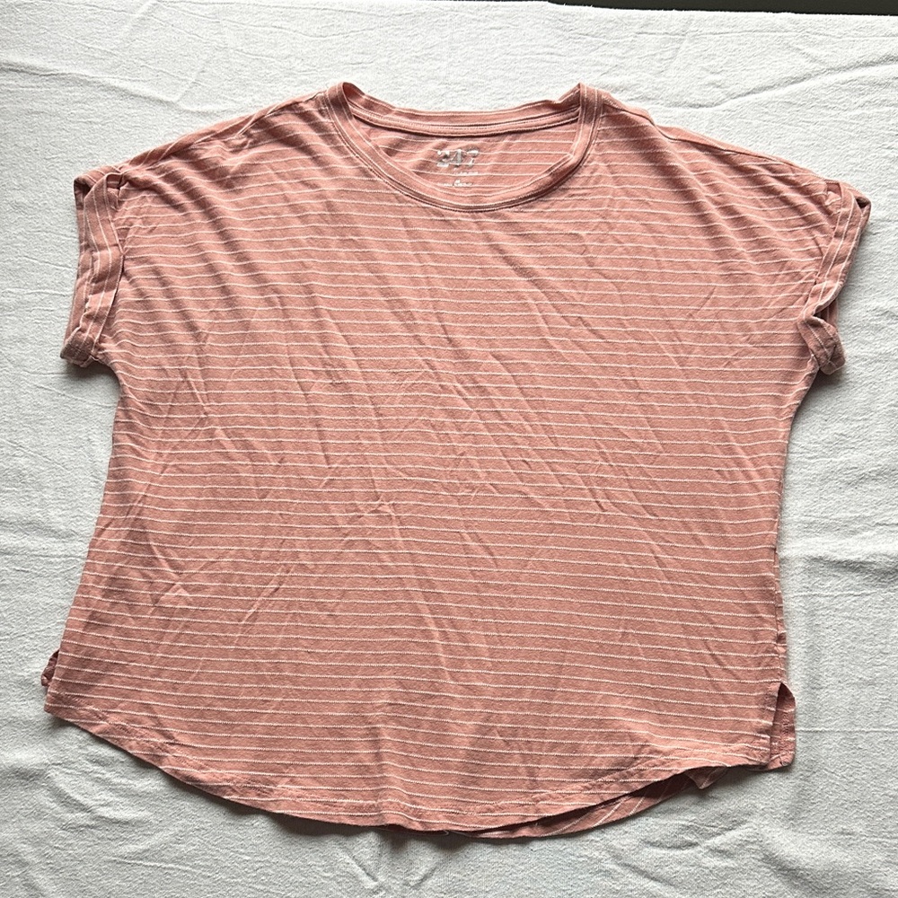 Casual Striped Pink Short Sleeve Tee